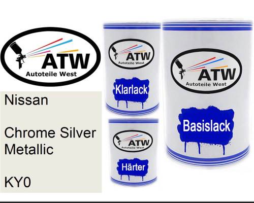 Nissan, Chrome Silver Metallic, KY0: 500ml Lackdose + 500ml Klarlack + 250ml Härter - Set, von ATW Autoteile West.